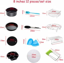 Bakset Airfryer - 12 Stuks - Keukengerei set - Airfryer accessoires - Hetelucht friteuse - Bakvorm - Pizzapan- Complete set — thumbnail 2