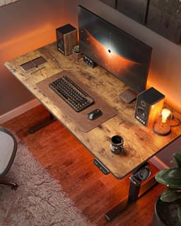 Elektrisch in hoogte verstelbaar bureau, bartafel 100 x 60 cm, sta-bureau voor thuis en op kantoor met scheidingsbord, zwart frame/bruin afwerking — thumbnail 5