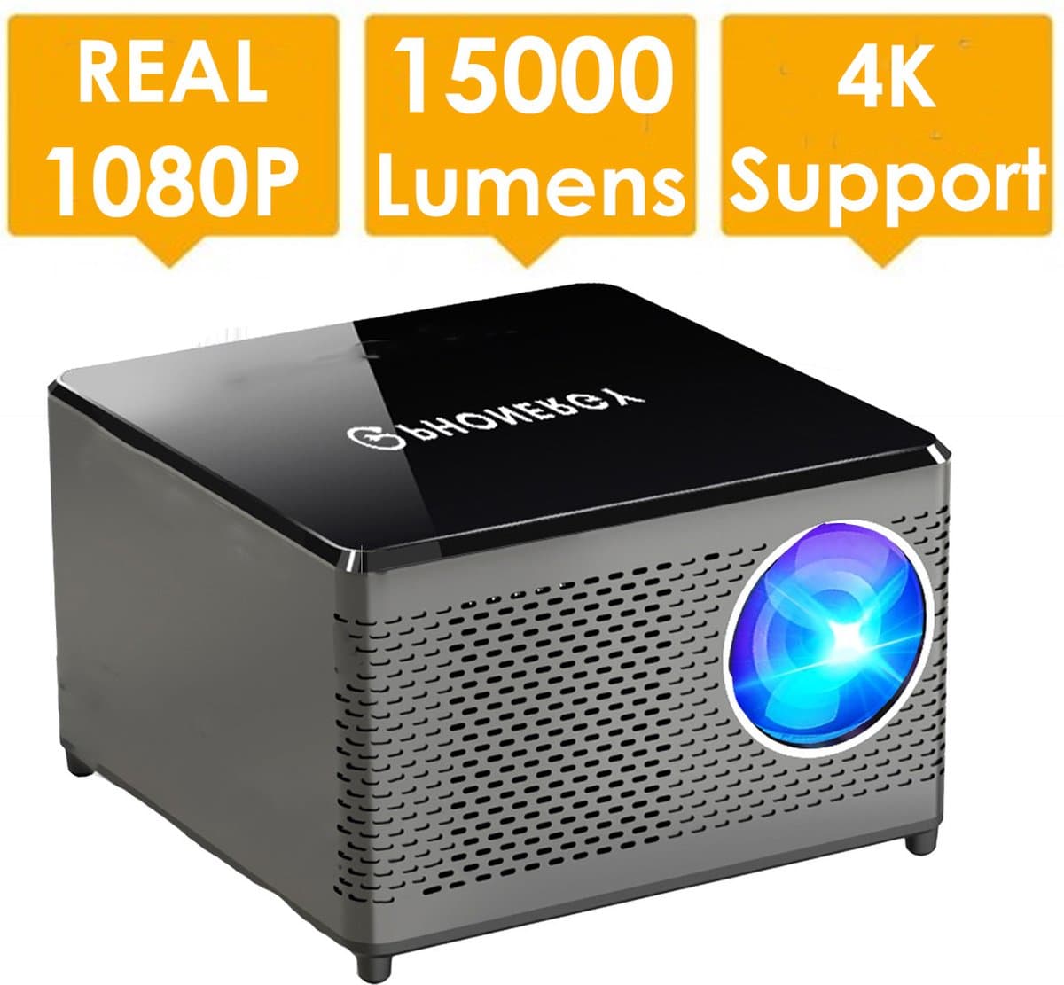 Phonergy Optimo- Beamer- 4K ondersteuning - Projector- 2026 - 15000 Lumen- Wifi- Bluetooth- HDMI- WK 2026 - Zwart — afbeelding 1