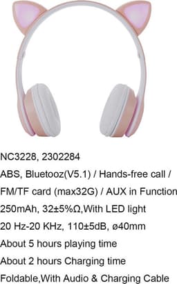 M.TK Draadloze Koptelefoon voor kinderen Roze Kleur - Bluetooth Hoofdtelefoon 5 uur ononderbroken speeltijd - Kinder Hoofdtelefoon-Draadloze Koptelefoon - Roze Kleur — thumbnail 4
