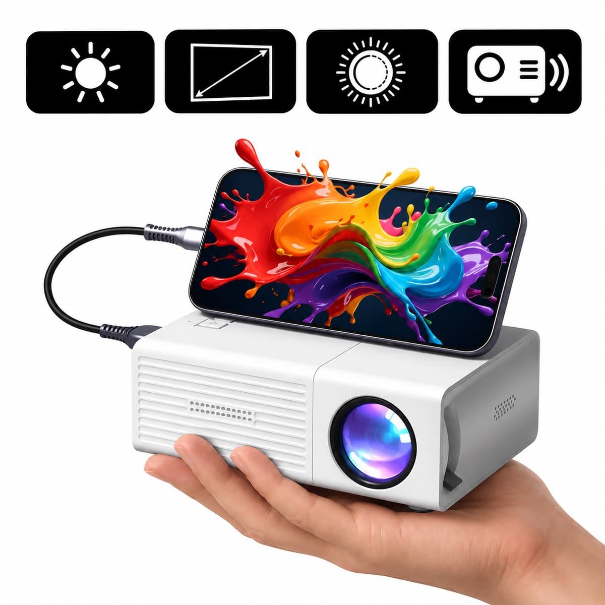 Mini Beamer – 1080P Ondersteuning – 80 Inch Projectie – Ingebouwde Speakers – USB – Compact Ontwerp — afbeelding 1