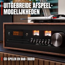 Levo® Platenspeler met CD Speler - Platenspeler Retro - CD Speler met DAB en FM - Inclusief Bluetooth - Donkerbruin - 37 x 12 x 30 cm — thumbnail 3