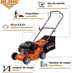 Grasmaaier – Benzinemaaier – Kooimaaier – Tuinmaaier – Motormaaier – 3,3 pk 4-takt Motor – 45 Liter Opvangbak & 40 cm Maaibreedte — thumbnail 3