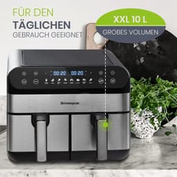 ITRONIQ Airfryer XXL 10L – Dubbele Heteluchtfriteuse 2x5L – 2400W – 8 Programma's – Dual Zone – LED Touchscreen – Zwart RVS — thumbnail 5