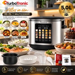 TurboTronic Multicooker 5L – Rijstkoker & Multicooker – 20 Kookprogramma’s – 5 tot 10 Personen – 24-uurs Voorinstelling – Keramische Binnenpan — thumbnail 3