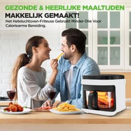airfryer met stoomfunctie - Heteluchtfriteuse - Witte kleur - Digitale Air Fryer - 5,5L - 1200W - Meer Kookfuncties - Kijkvenster - 360° Heteluchttechnologie - Touchscreen - Vaatwasmachinebestendige Onderdelen — thumbnail 5