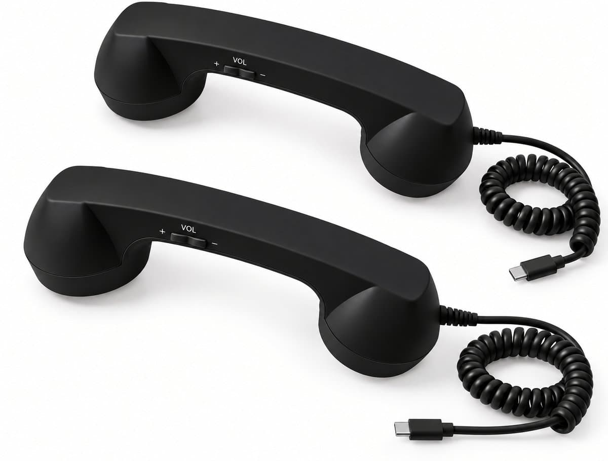Retro Telefoonhoorn - Geschikt voor iPhone & Android - USB-C Bedrade Telefoonhoorn met Microfoon - Vintage Handset voor Bellen, Videogesprekken, Vergaderingen & Online Conferenties - Zwart（2 Stuks） — afbeelding 1