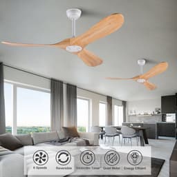 DESMIU Plafondventilator – 132 Cm Met Afstandsbediening – Hout en Metaal – Wit en Naturel – Zonder Verlichting Met Geheugenfunctie — thumbnail 4