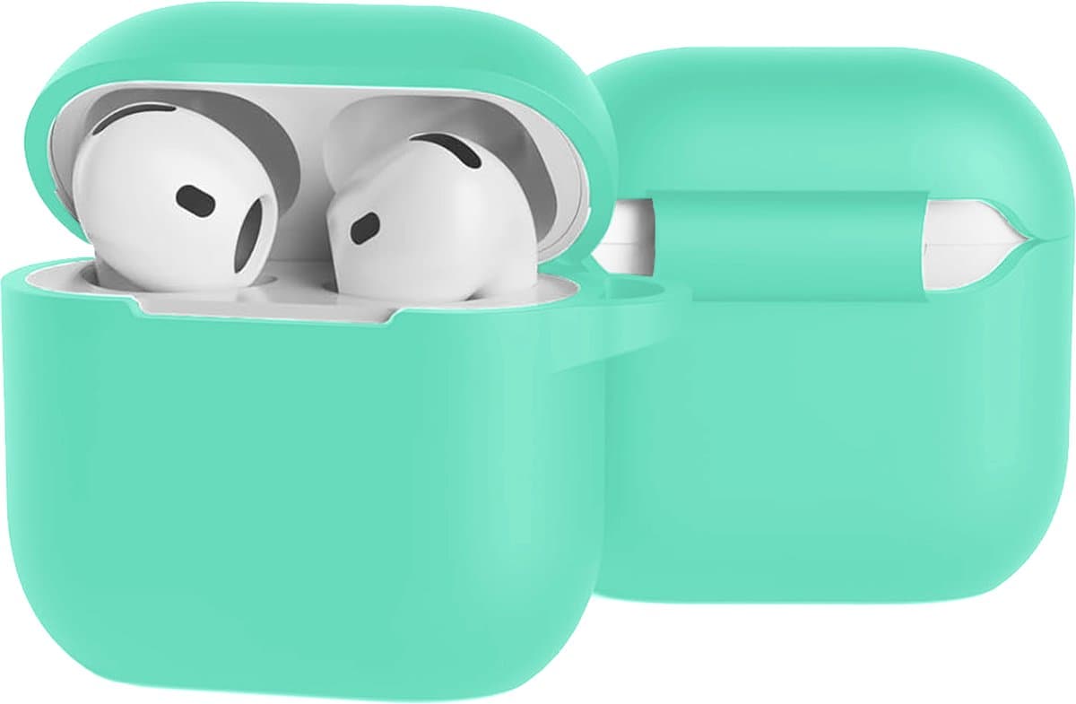 Case - Geschikt voor Apple AirPods 5 - Siliconen Hoes met Clip - Silicone Hoesje Cover - Turquoise — afbeelding 1
