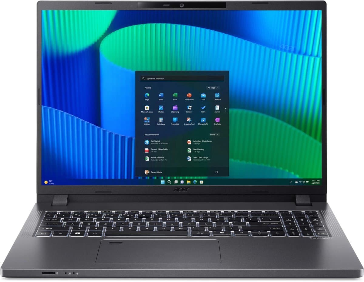 Acer TravelMate P2 | 16" WUXGA IPS | Intel Core i7-1355U | 16GB DDR4 | 512GB SSD | IR Camera | W11 Pro | Steel Grey | QWERTY — afbeelding 1