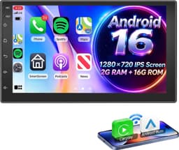 ESSGOO Autoradio 2 DIN Universeel – Android 16 – 7 inch HD-touchscreen - Apple CarPlay & Android Auto (Draadloos) – FM, wifi, SWC – GPS-navigatiesysteem — thumbnail 1