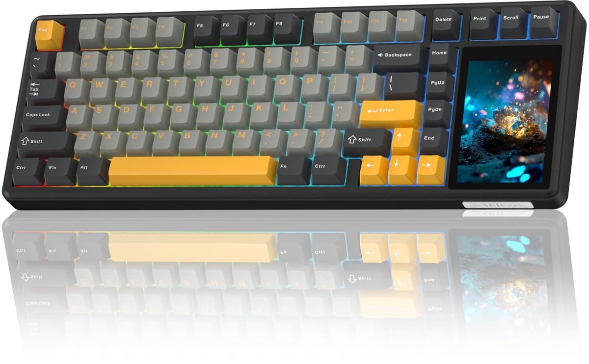 EPOMAKER x AULA L99 - Grijs / Geel - Mechanisch Gaming Toetsenbord – 96% Layout – Groot LCD Display – RGB – Tri-Mode – Hot-Swappable – Draadloos & Bedraad — afbeelding 1