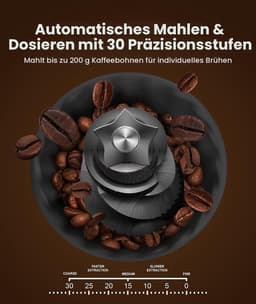 Espressomachine met geïntegreerde Bonenmaler - 20 Bar - 30 Maalstanden - 2,3L Watertank - 270g Bonenreservoir - Melkopschuimer - Zelfreinigend - Cold Brew - Voor Thuis en Kantoor — thumbnail 2