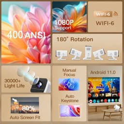 Veya Mini Beamer Wit - Projector - 4K - 180graden draaibaar - Android - Wifi6 - Beeld 40 tot 150inch - Bluetooth - 18 x 15 x 11cm — thumbnail 2