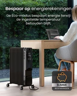 Slimme Oliegevulde Radiator 2500W met Wifi en App – Elektrische Kachel met 24-Uurs Timer, 3 Warmtestanden, Instelbare Thermostaat en Afstandsbediening – Zwart — thumbnail 2