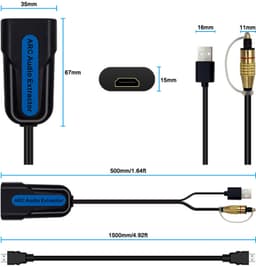 HDMI ARC-audio-extractor - 192 kHz/24 bit - HDMI high-definition audio-converter - Optische Toslink SPDIF-uitgang - Zwart - 67*35*15 mm - Kabellengte 150 cm - Geschikt voor HDTV's - ARC/EARCTV naar optische soundbar - Home cinema — thumbnail 2