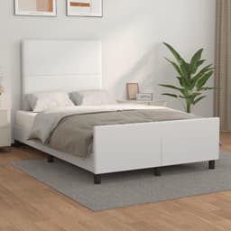 Bedframe met hoofdeinde, wit, 120 x 200 cm, kunstleer, hotelbedframe, bedframe voor slaapkamer, logeerkamer, bedframe, familiebed voor slaapkamer, hotel, logeerkamer — thumbnail 1