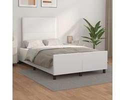 Bedframe met hoofdeinde, wit, 120 x 200 cm, kunstleer, hotelbedframe, bedframe voor slaapkamer, logeerkamer, bedframe, familiebed voor slaapkamer, hotel, logeerkamer