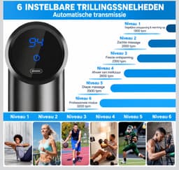 Mini Massage Gun – 6 Snelheden & 4 Massagekoppen | LCD Display | Ultrastil | Spierpijnverlichting | Draagbaa — thumbnail 3