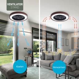 Varin® Smart Ventilator met verlichting - Walnoot hout - Tuya Wifi - LED RGBW - Ø 50cm - 36W - Afstandsbediening smart lamp - Plafondlamp slaapkamer - Plafonniere woonkamer - Plafondlampen - Plafond lamp - Verlichting kinderkamer - Ventilator — thumbnail 2