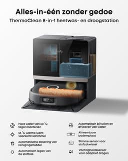 Anker eufy Stofzuiger- en Dweilrobot Omni E35, 35.000 Pa, zelfreinigende dweil, heet wassen en drogen, geen haarverstrengeling, obstakelvermijding, dierenhaar en tapijt. — thumbnail 4
