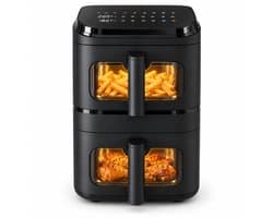 Vivid Green Dubbele Airfryer Verticaal – 9L – 2 Lades – Dual Zone met SYNC – Kijkvenster – 2500W – PFAS-vrij – Zwart