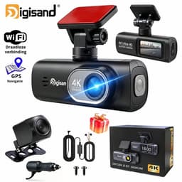 Digisand V22 Dashcam-4K/3840*2160P Cameră auto de bord - Auto Camera Voor & Achter Dubbele Lens-Wifi & App-G-sensor-Auto DVR Videorecorder Unghi 170°-GPS-Inclusief 128GB SD-kaart — thumbnail 1