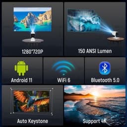 Mini Beamer - 150 ANSI Lumen Wifi6 Bluetooth 5.0 - 1280 x 720 Resolutie - LCD - Draagbaar - Thuisbioscoop — thumbnail 1
