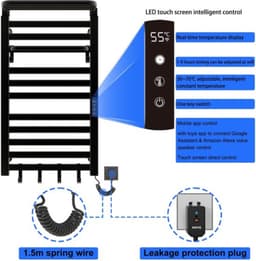 Verwarmd handdoekenrek, wifi slimme thermostaat handdoekverwarmer, voor Alexa en en APP, handdoekverwarmer,500x870mm,handdoekradiator,elektrische handdoekverwarmerradiator-WIFI Black Right — thumbnail 1