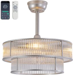 FloraGrace Plafondventilator Met Verlichting – 19 Inch – Bluetooth App Bediening – Glas En Metaal – Zilver – Voor Slaapkamer En Babykamer – 6 Snelheden En Timer — thumbnail 2