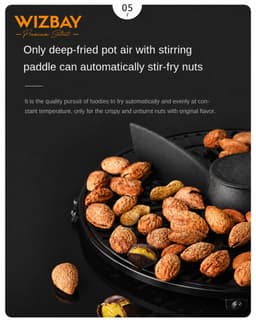 WizBay Premium Select® 8L Visual Airfryer met Glazen Inkijk – 2200W – Rotisserie – 8 Satéspiesen – Draaispit Kip – Roterend Mandje – Roerpeddel – Bakplaat – 80-230°C — thumbnail 3