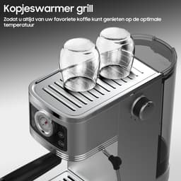 20 Bar Espressomachine met Ingebouwde Drukmeter - Compacte Professionele Koffiemachine (20 cm Breed) met Afneembaar Waterreservoir van 1.3L en Instelbaar Volume voor 1-2 Kopjes - Zilver — thumbnail 3