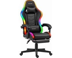 Valconx RGB - Met Voetsteun- Game Stoel - Met RGB Verlichting - Gaming Stoel - Ergonomische Bureaustoel - Gamestoel - Verstelbaar - Gaming Chair - Zwart
