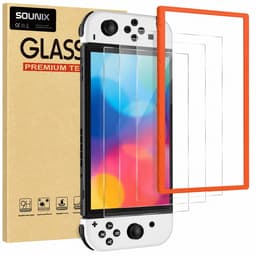 Screenprotector geschikt voor Nintendo Switch OLED met montage frame - Set van 3 stuks - Sounix - Screenprotector Tempered Glass - Gehard Glas — thumbnail 1