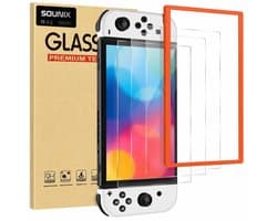 Screenprotector geschikt voor Nintendo Switch OLED met montage frame - Set van 3 stuks - Sounix - Screenprotector Tempered Glass - Gehard Glas