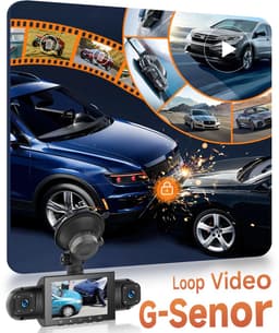 SnelShoppen - Dash Camera 360° 4-kanaals dashcam auto FHD 1080p met 4 camera's voor, achter, links en rechts, 3 inch met IR-nachtzicht, 24H parkeermon — thumbnail 2