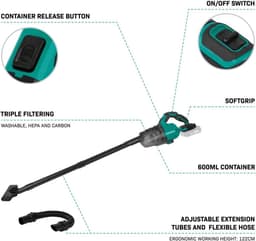 Accu Steelstofzuiger - Kruimeldief - Snelle Schoonmaak - Twee-in-één Ontwerp - 0.6L Opvangbak - Zwart — thumbnail 3
