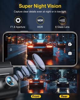Dashcam Voor en Achter – 4K + 1080P – GPS & 5GHz WiFi – Nachtzicht – Inclusief 64GB SD-Kaart — thumbnail 5