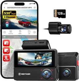 Dashcam voor auto - Zwart - 3 kanalen - 2,5K + 2,5K + 1080p infrarood nachtzicht - Met touchscreen en GPS voor optimale veiligheid — thumbnail 1