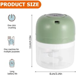 Eiersnijder hakmolen - Groen - 250 ml - Elektrische Mini Keukenmachine met 6 Messen - Voor Thuis en Camping — thumbnail 4