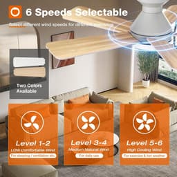Plafondventilator 5 blad Ø132cm wit - stille ventilator – top kwaliteit - energie zuinig – met remote - ventilator voor laag plafond - 6 snelheden – beste alternatief voor airco - zomer en winter stand – witte ventilator — thumbnail 4