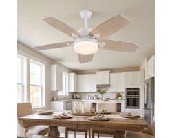 2-in-1 Plafondventilator, Verstelbare Plafondventilator 3 Kleuren LED-Verlichting, 6 Snelheden, 5 Bladen, Geschikt Zowel Winter Zomer, Ideaal Meer Comfort (Natuurlijke Houtkleur, 5 Bladen, 107cm)