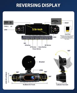 4-kanaals 360° dashcam auto — thumbnail 5