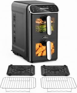 Heteluchtfriteuse - Airfryer Dubbele Kamer - Gezond Koken - Twee Kamers Boven Elkaar - 11 Liter - Zwart — thumbnail 1
