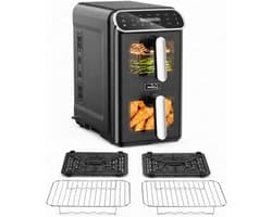 Heteluchtfriteuse - Airfryer Dubbele Kamer - Gezond Koken - Twee Kamers Boven Elkaar - 11 Liter - Zwart