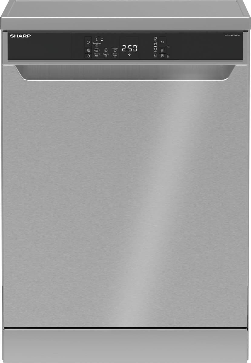 Sharp QWNA1FF47D4WEU - vrijstaande vaatwasser - energie label D - 7 programma's - steam wash - aktief droogsysteem - zilver — afbeelding 1