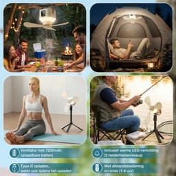 Lapamax Oplaadbare Ventilatorlamp - 7.200 mAh - 4 Snelheden en 3 Lichtstanden - Afstandsbediening en Timer - Voor Tent, Terras en Camper - Geel - Ø 24 cm — thumbnail 5
