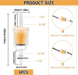 SnelShoppen - Universele Brandstoffilter 6 mm / 8 mm - Vloeistoffilter voor Motorfiets, Scooter, Generator, Grasmaaier en Auto - Set van 6 — thumbnail 5