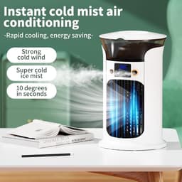 Mobiele airco Luchtkoeler - Luchtkoelerventilator - Verdampingskoeler-aircooler-luchtkoeler- Stille werking oscillatie - 3 snelheidsstanden - Watertank van 880 ml - Koelventilator voor slaapkamers, kantoren en woningen - 15,3 x 20,5 cm - Geel — thumbnail 4