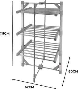 Elektrisch Verwarmd Wasrek - Droogrek Kleding - Was Drogen - 3 Lagen 21m - 15kg Capaciteit - Wit — thumbnail 4